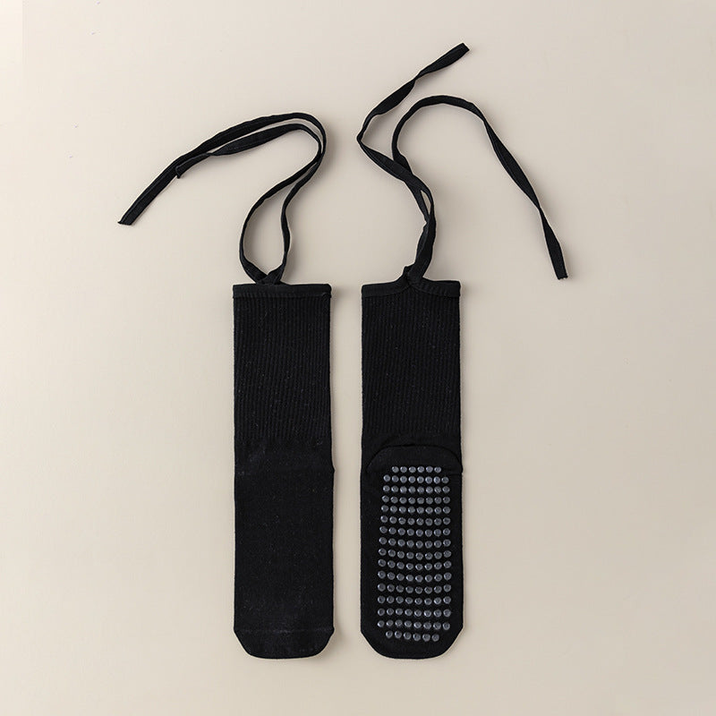 3 Pcs Black Non-Slip Yoga Socks with Cross Straps - Cotton Pilates Dance Socks for Women, Lightweight Comfort