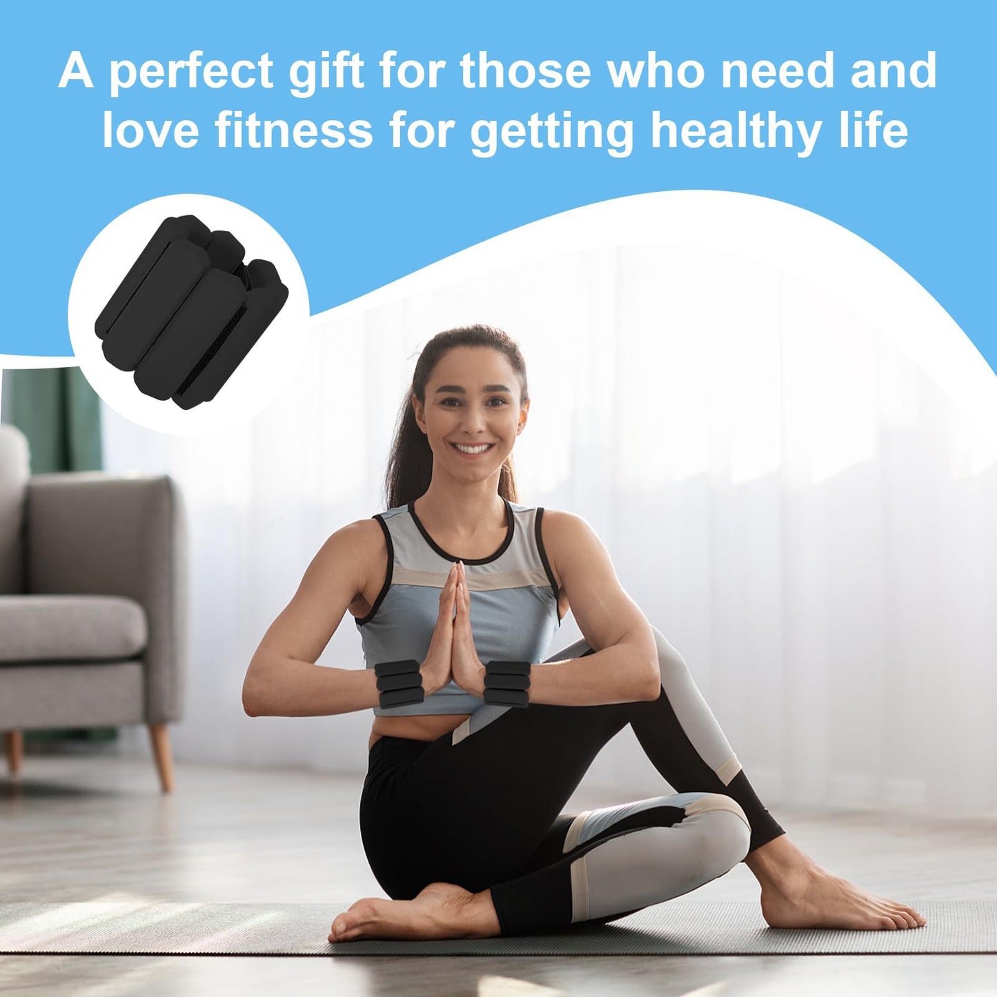 Black Adjustable Silicone Wrist & Ankle Weights - 2lb Pair (900g) | Comfortable Fitness Resistance Bands for Workout, Running, Training