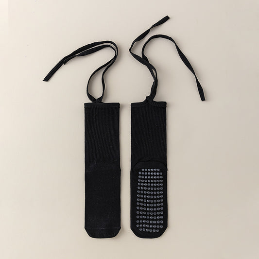 3 Pcs Black Non-Slip Yoga Socks with Cross Straps - Cotton Pilates Dance Socks for Women, Lightweight Comfort